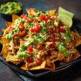 Une recette de nachos poulet est servie dans un bol en grill.