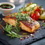 Saumon surprise: une poignée de herbes fraîches et une sauce délicieuse accompagnent ce plat de saumon grillé.