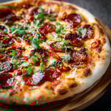 Une pizza orientale avec des ingrédients tels que des tomates, des oignons, des herbes et des sauces.