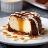 Une tarte au chocolat délicieuse, garnie de sauce caramel, sur un plateau.