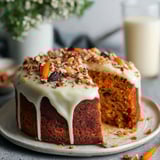 Un gâteau délicieux avec des caramelises et des noix, délicieusement saupoudré de crème.