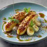 Bananes sauceuse sur un plateau.