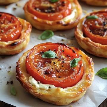 A plate of tomato and cheese pastries.