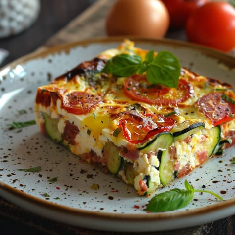 Une belle terrine aux légumes frais avec des touches de tomate et de basilic pour une présentation méditerranéenne.