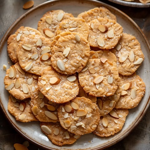 Une présentation d'élégants biscuits garnis d'amandes et de sucre, dans une belle assiette.