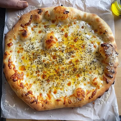 Une pizza appétissante garnie de fromage fondant et saupoudrée de poivre noir, avec une croûte bien dorée.
