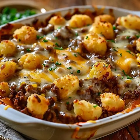 Un gratin généreux avec viande hachée, pommes de terre dorées, fromage fondu et persil.