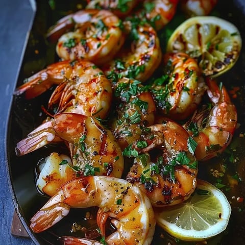 Gambas dorées servies avec du persil finement ciselé et du citron pour décorer.
