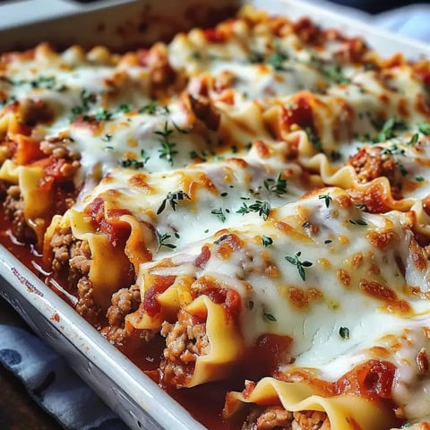 Plat gourmand de lasagnes roulées au four avec viande et fromage, saupoudré d'herbes fraîches.