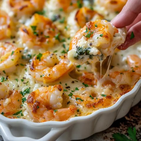 Un plat garni de crabe et fromage crémeux, doré au four, avec un muffin délicatement retiré du plat.