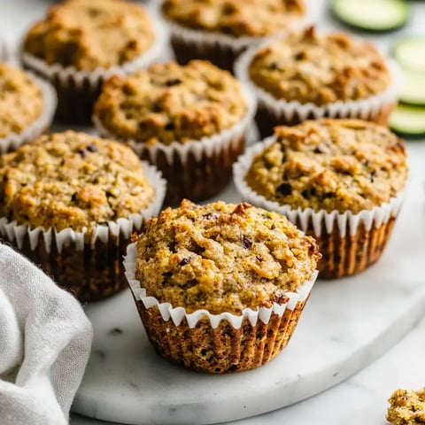 Des muffins dorés, garnis de morceaux, sont disposés sur un plateau en marbre.