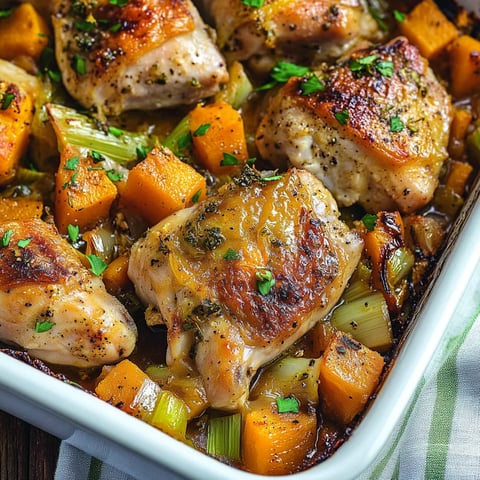 Délicieux poulet avec poireaux et butternut