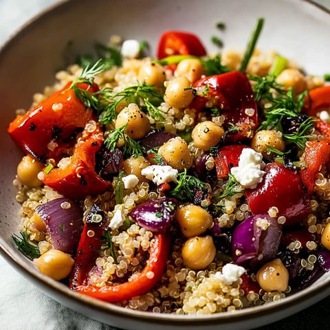 Poivrons Rôtis, Quinoa et Pois Chiches avec Feta