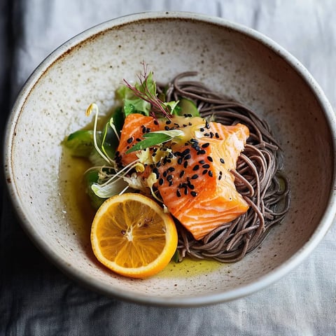 Saumon Grillé avec Nouilles Soba et Agrumes
