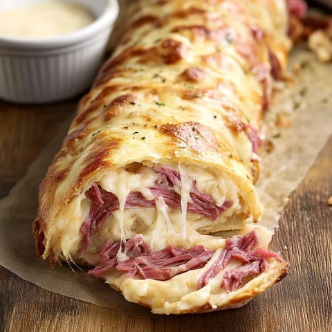 Stromboli savoureux au bœuf, fromage suisse et chou