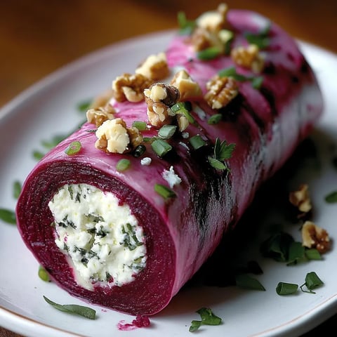 Délicieux roulé betterave noix fromage
