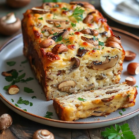 Délicieux cake automnal avec noisettes et champignons
