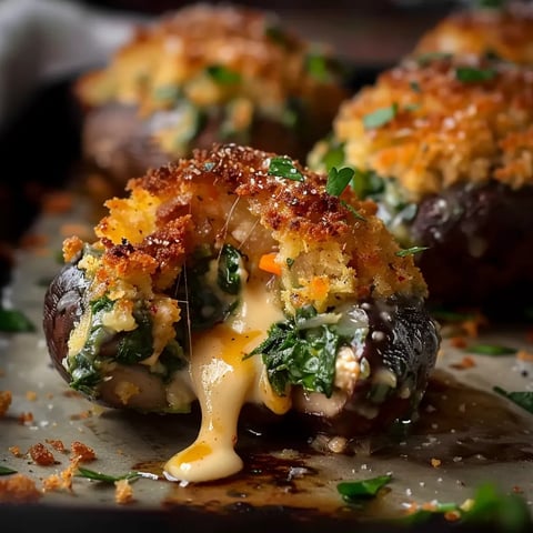 Délicieux champignons croustillants aux épinards et fromage