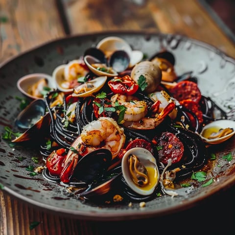 Spaghettis noirs et chorizo savoureux