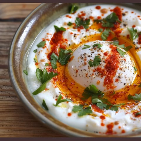 Plat d'oeufs turcs avec yaourt grec épicé