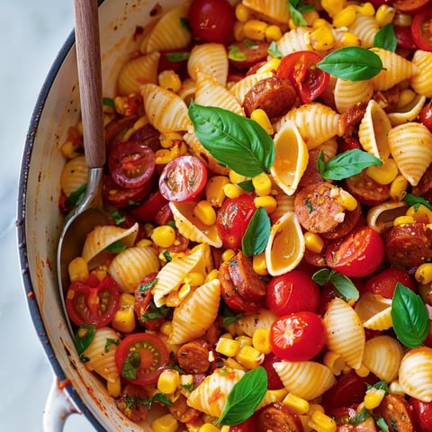 Plat savoureux de coquilles au chorizo et maïs