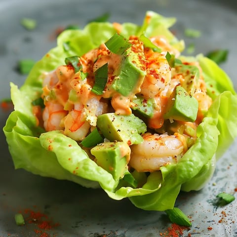 Feuilles de laitue aux crevettes et avocat