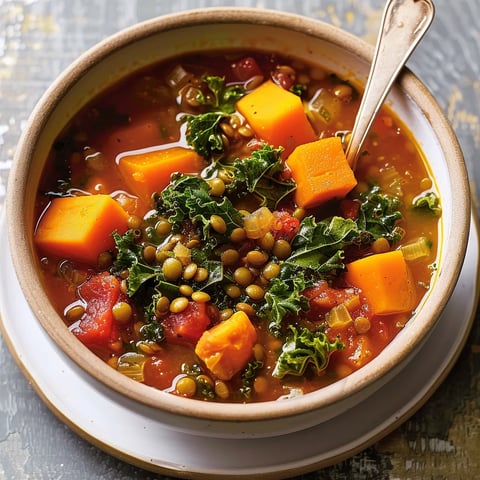 Lentilles, légumes et chou kale
