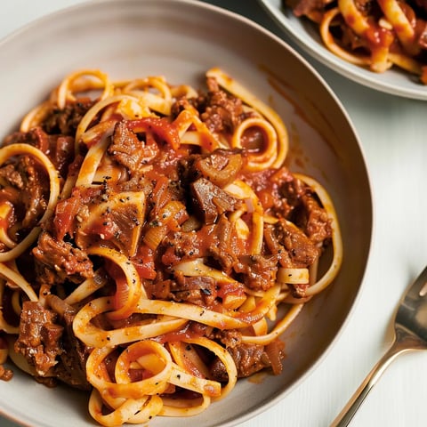 Tendre ragoût d’agneau avec linguines