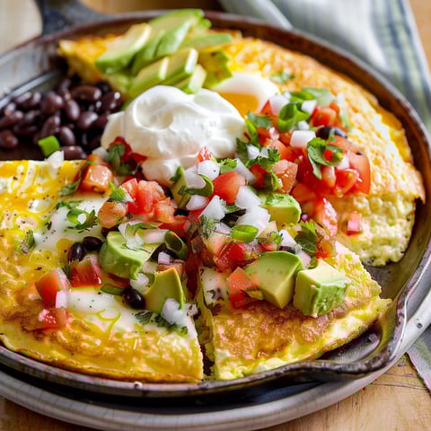 Un plat savoureux d'omelette mexicaine soufflée, servi dans une poêle en fonte.