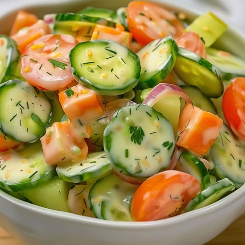 Un bol garni de salade de concombre et de tomates sur une table.