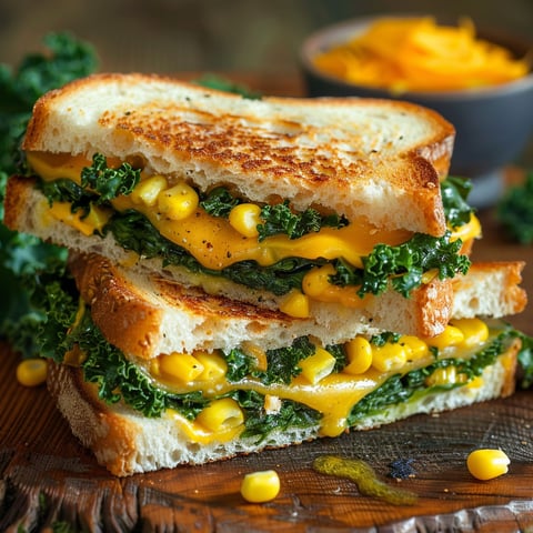 Un cheese au kale servi joliment sur un plateau.