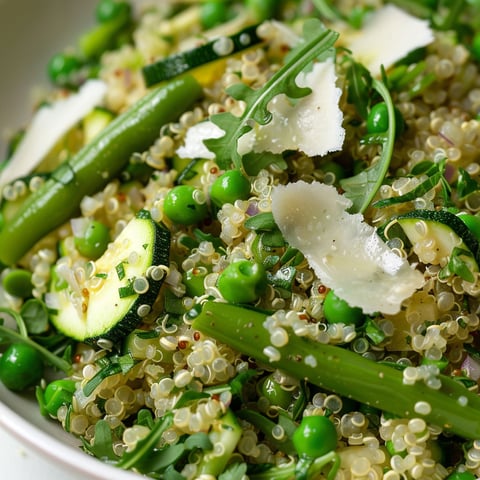 Une salade appétissante de quinoa, basilic et légumes verts variés dans un bol.