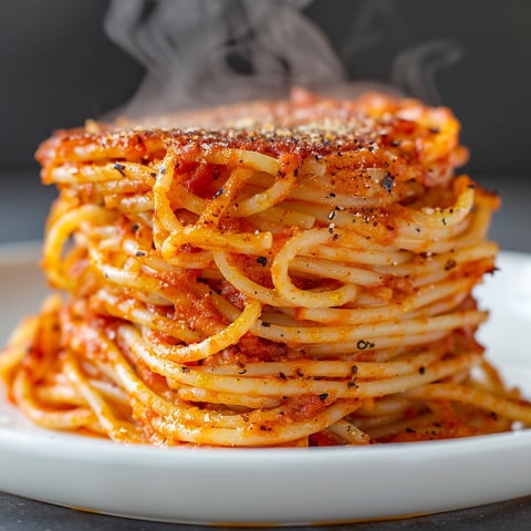 Une assiette de spaghettis dorés croustillants.