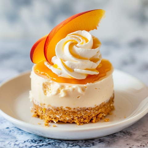 Délicieuses bouchées de cheesecake à la pêche, présentées sur un élégant plateau.