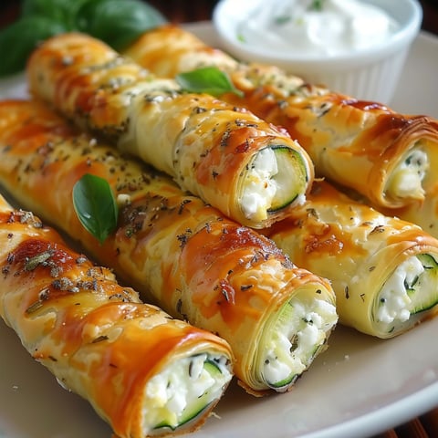 Cigares gourmands et croustillants au fromage feta, mozzarella et courgettes.
