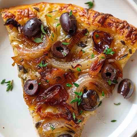 Un plateau avec une pissaladière aux anchois et olives, posée avec soin pour une pause gourmande.