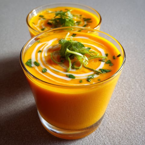 Un bol de velouté froid à base de carotte, coco et citron vert.