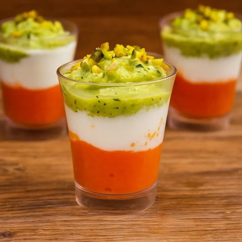 Verrines 3 couleurs, une recette de desserts colorés et délicieux.
