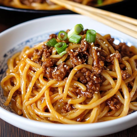 Une plate de spaghetti bolognaise avec des herbes vertes sur le dessus.