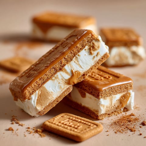 Des barres glacées spéculoos sont présentées sur une table.