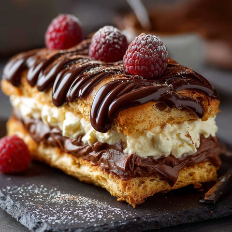 Un délicieux gâteau éclair, parfait pour un repas gourmand.