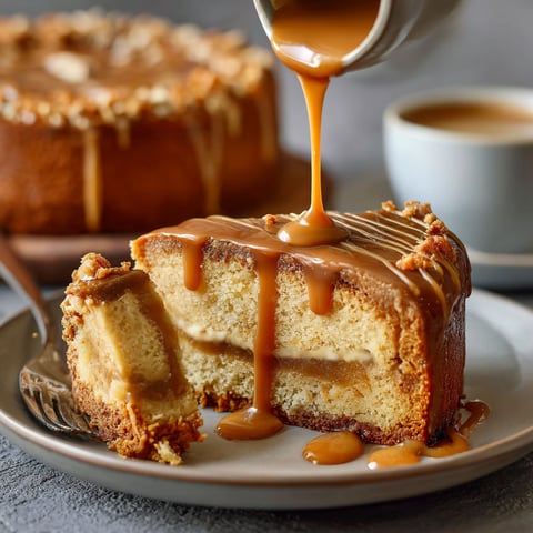 Une portion de gâteau café est servie sur un plateau avec une cuillère et une fourchette.