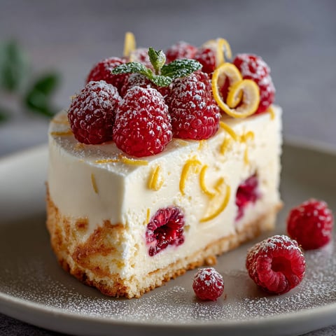 Une tarte au citron et aux framboises, garnie de raspberries fraîches, est servie sur un plateau.
