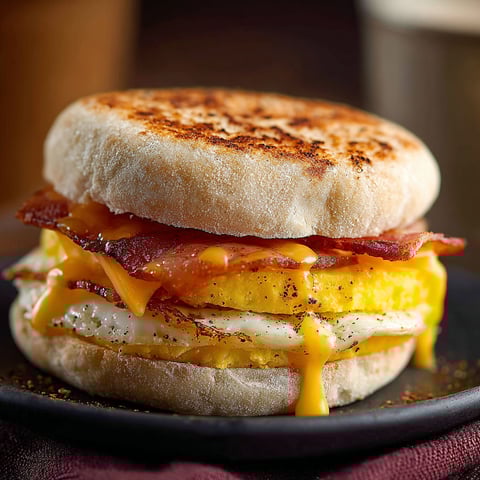 Un œuf McMuffin est prêt à être mangé.