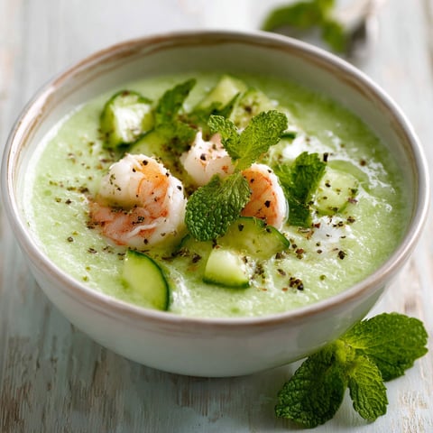 Une soupe froide avec des légumes verts, des cucumbers et des épinards.