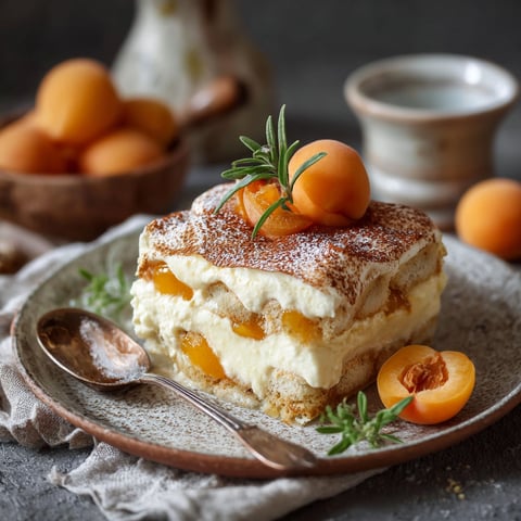 Une tarte au citron et au chocolat, garnie d'abricots et de menthe, est servie sur un plateau.