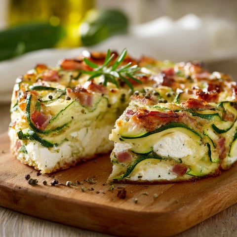 Une tranche de gâteau de courgette est servie sur un plateau de bois.