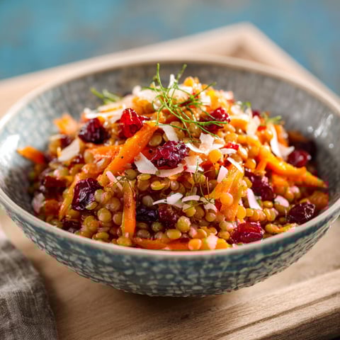 Salade de l'apricot avec des céréales et des épinards.