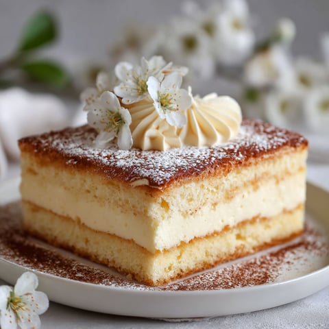 Un gâteau de miel avec des fleurs de cerisier sur le dessert.
