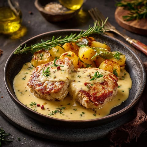 Escalopes de poulet avec des légumes et une sauce.